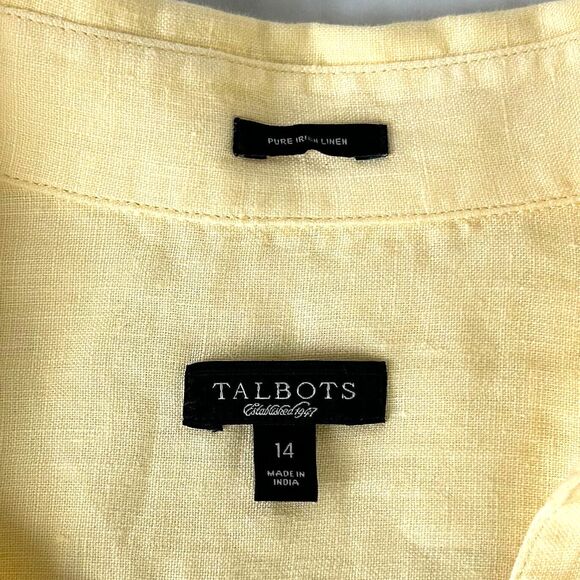 Talbots Pure Irish Linen Yellow Collared V Neck Long Sleeve Blouse - Women's 14 - Picture 6 of 8